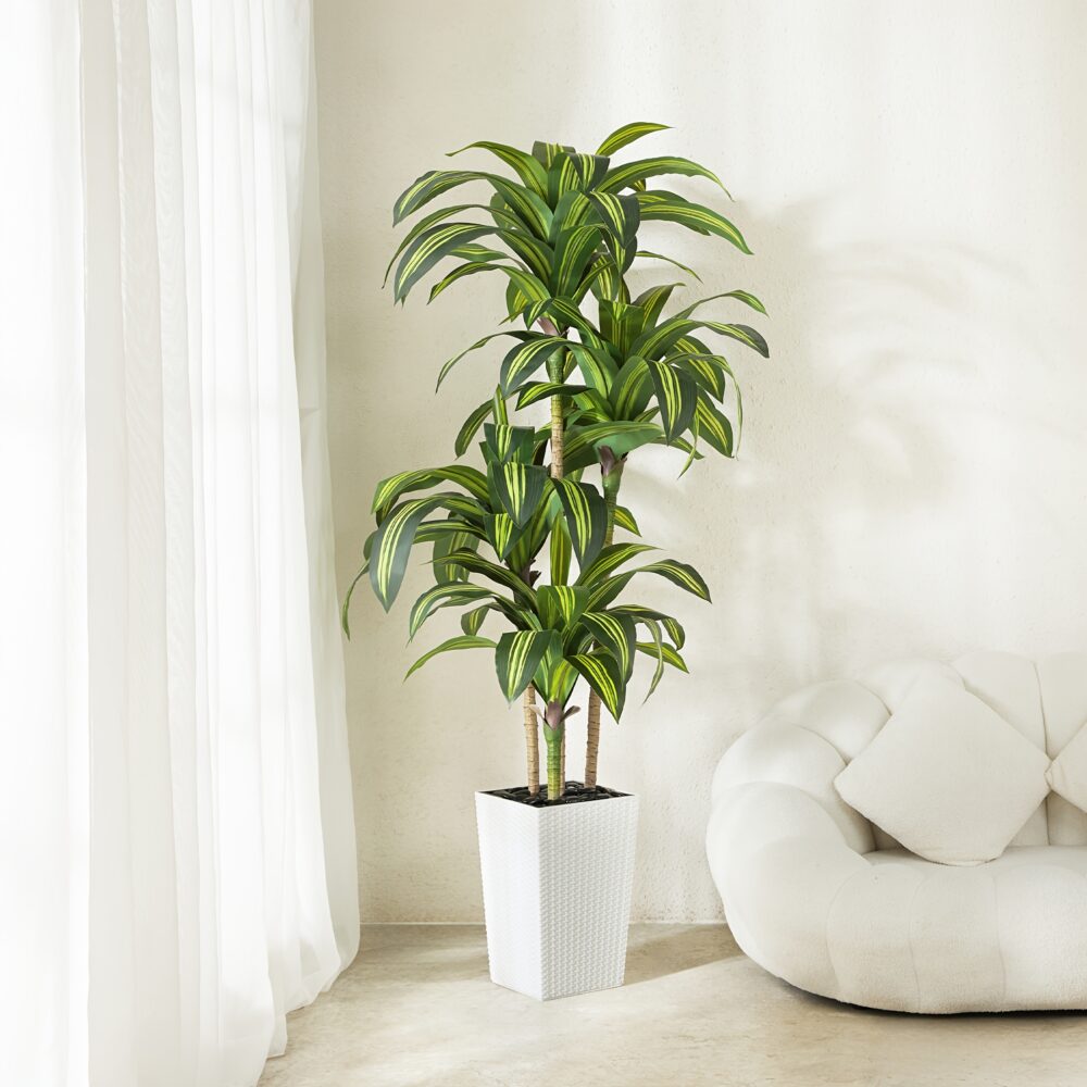 5FT/6FT UV-Resistant Artificial Dracaena Tree – Realistic Faux Plant with Planter & Decorative Rocks - Image 5