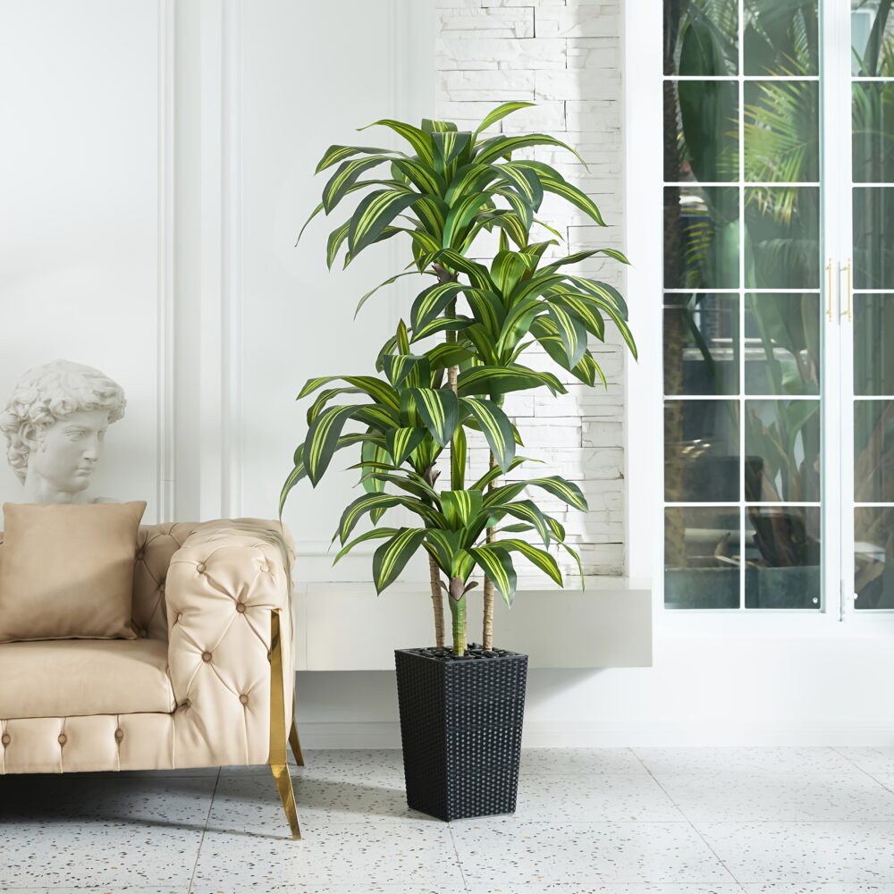 5FT/6FT UV-Resistant Artificial Dracaena Tree – Realistic Faux Plant with Planter & Decorative Rocks - Image 13