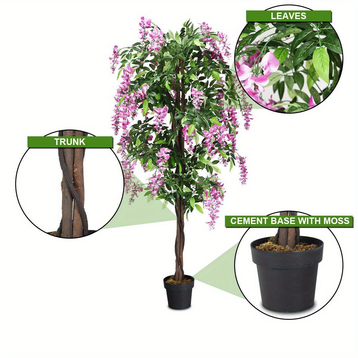 6FT SAFSTAR Lifelike Wisteria Tree β Elegant Artificial Flower in Pot πΏπ‘ - Image 4