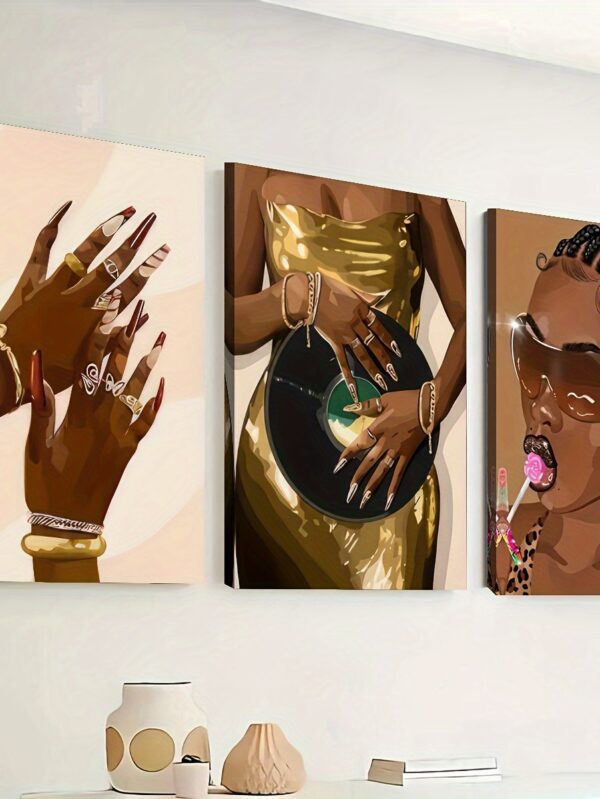 3-Piece Wrapped Canvas Set – Black Feminine Luxury Fashion Wall Art - 3pcs*24×36x1.5 Inch