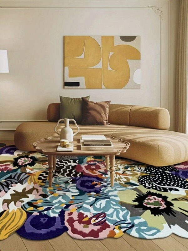 Large Simulated Shaped Area Mat β Ultra-Soft Floral Polyester Rug for Living Room & Bedroom | Machine Washable & Durable