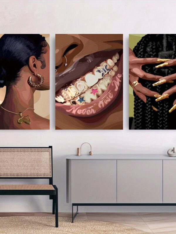 3-Piece Bohemian African American Women Canvas Set – Vibrant Wooden Framed Wall Art