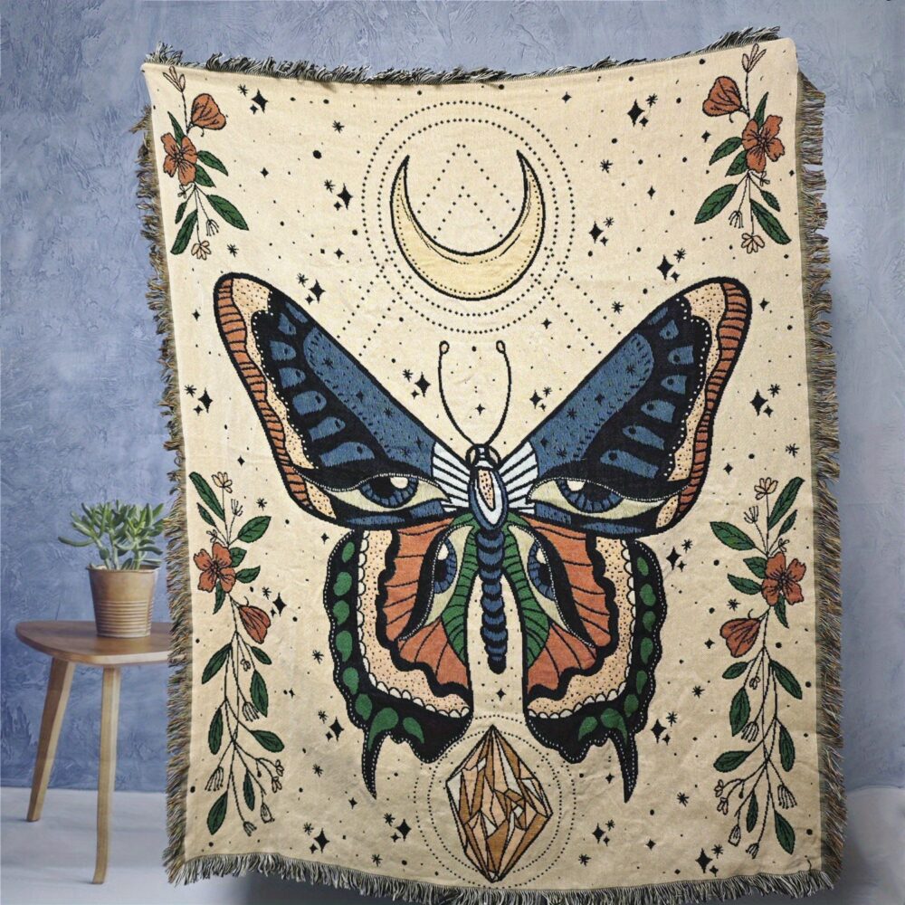 Soft Bohemian Yarn Throw Blanket – Pink Jacquard with Tassels & Leopard Floral Pattern - Image 12