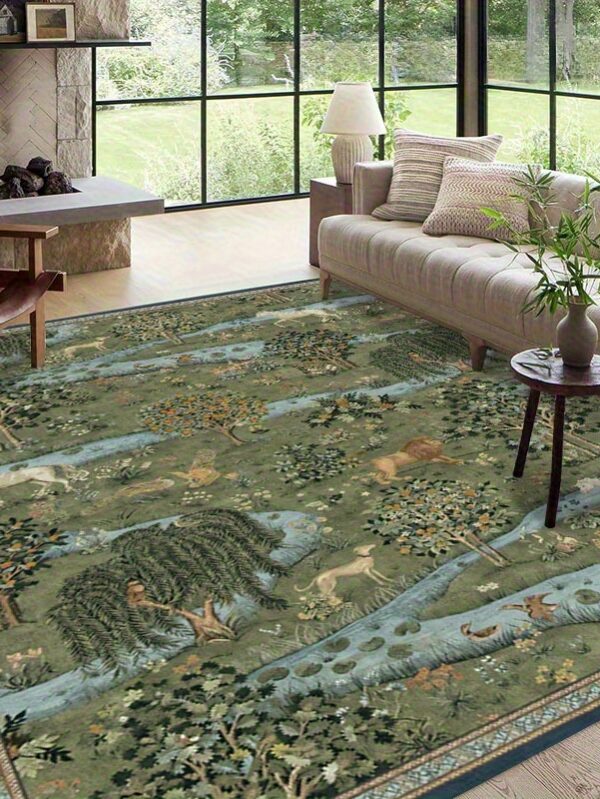 Green Hand-Painted Area Mat – Soft Velvet, Non-Slip Rug