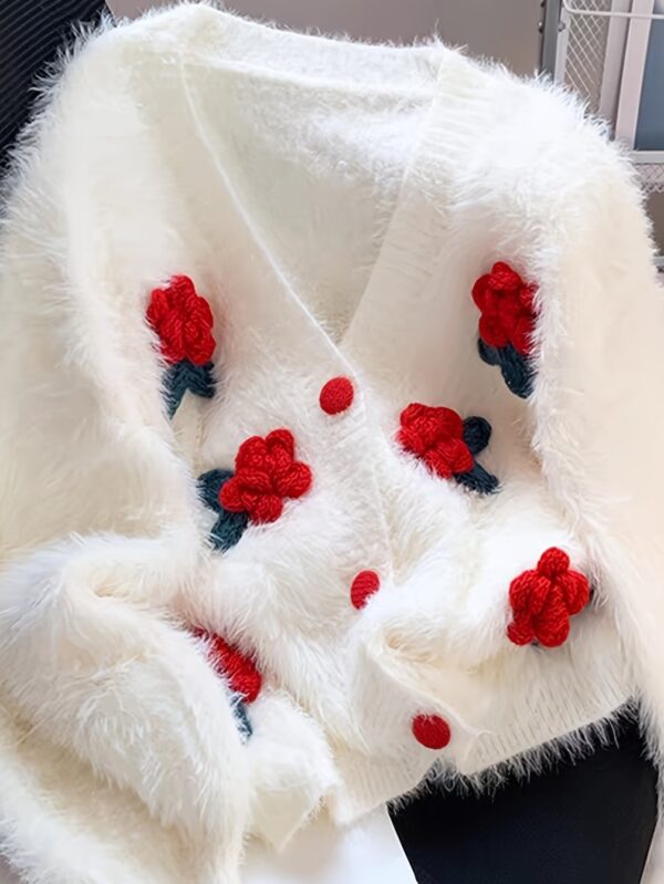 Soft Mink Floral Cardigan – 3D Knit Sweater for Fall & Winter 🌸❄️ - Asian S